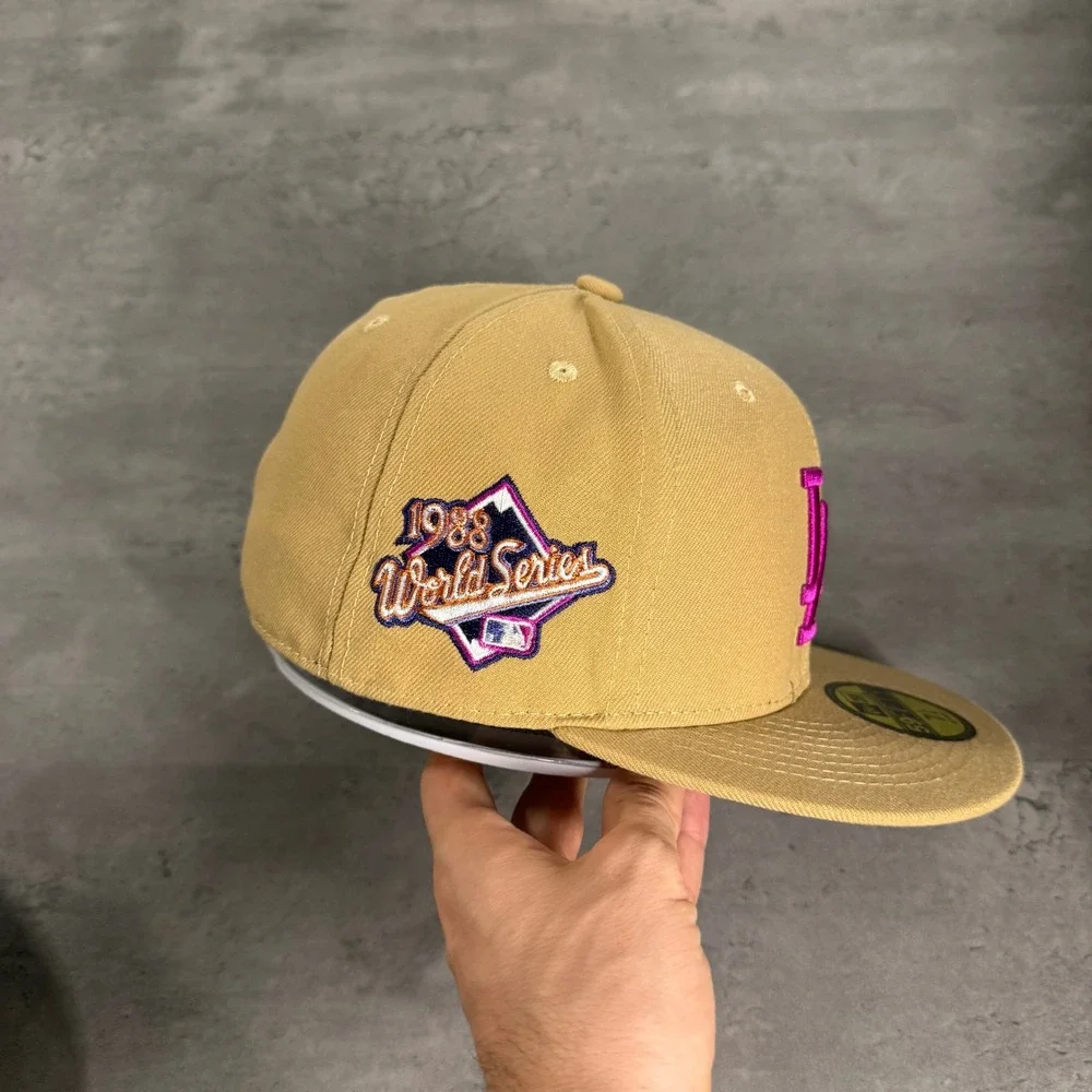 Vintage‎ New Era Los Angeles Dodgers Hat 7 1/4 Tan Brown Purple Sparkling Grape